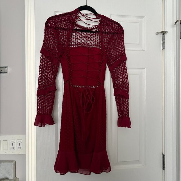 TWO SISTERS THE LABEL Women’s Size 4 Red/Wine Dress Crochet Lace Party Cocktail - Picture 2 of 7